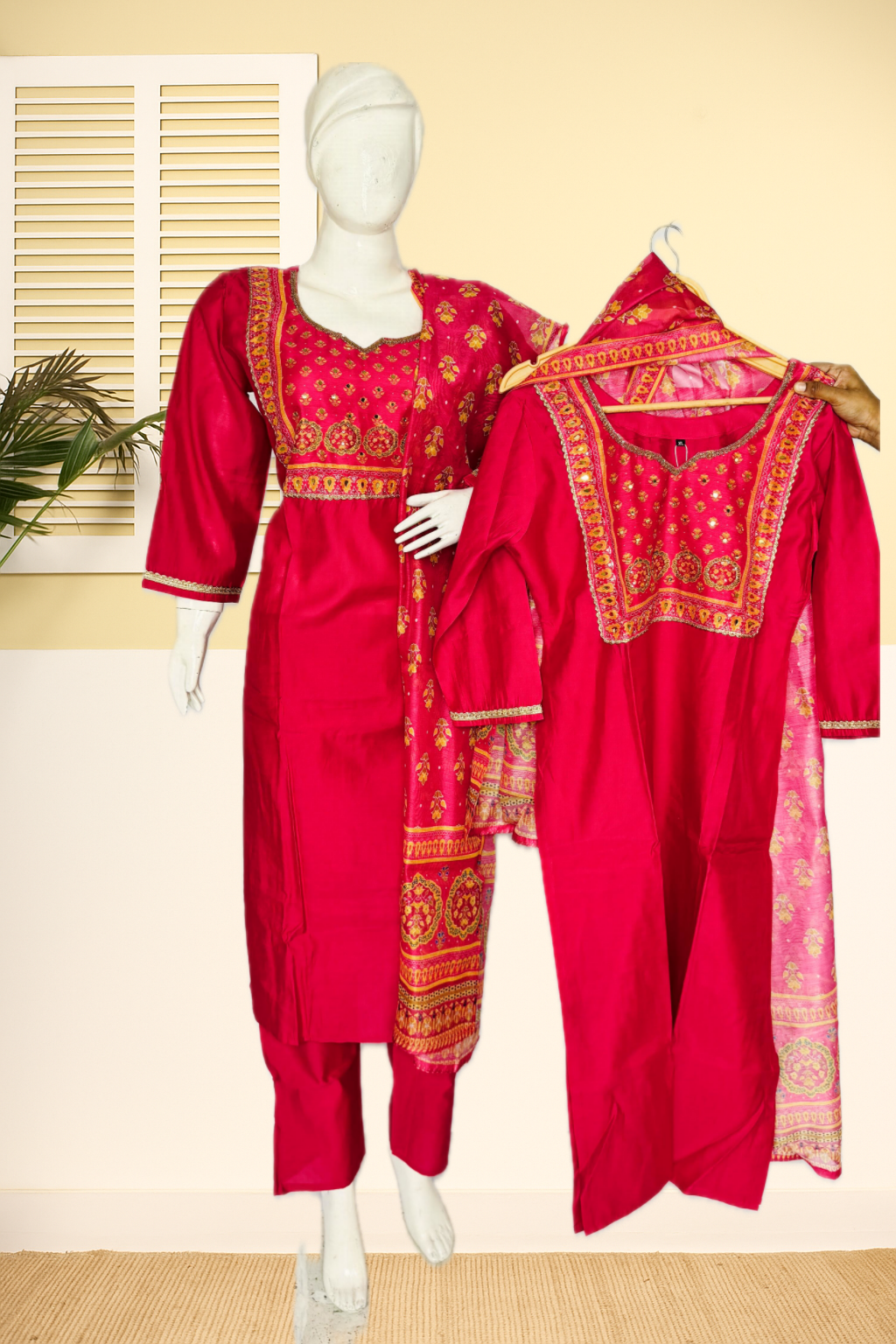 Red Embroidered Organza Suit Set with Matching Dupatta β Fully Stitched