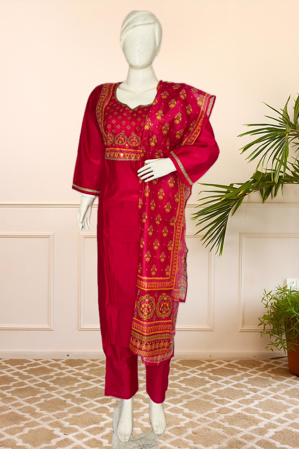 Red Embroidered Organza Suit Set with Matching Dupatta β Fully Stitched