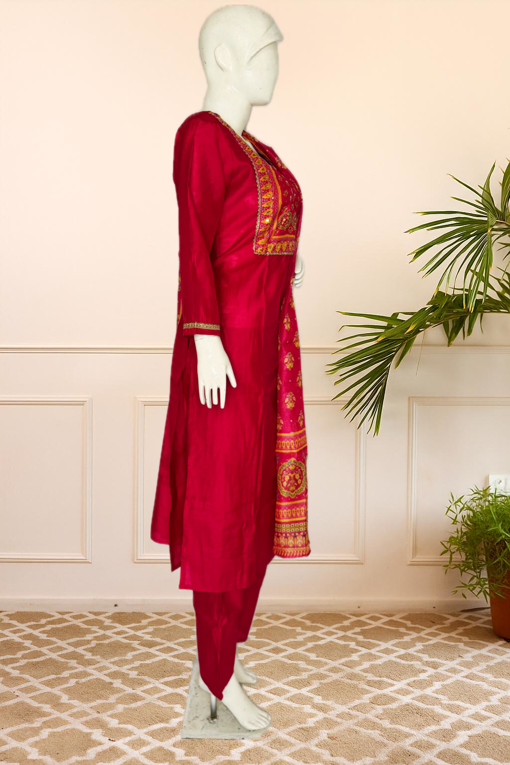 Red Embroidered Organza Suit Set with Matching Dupatta β Fully Stitched