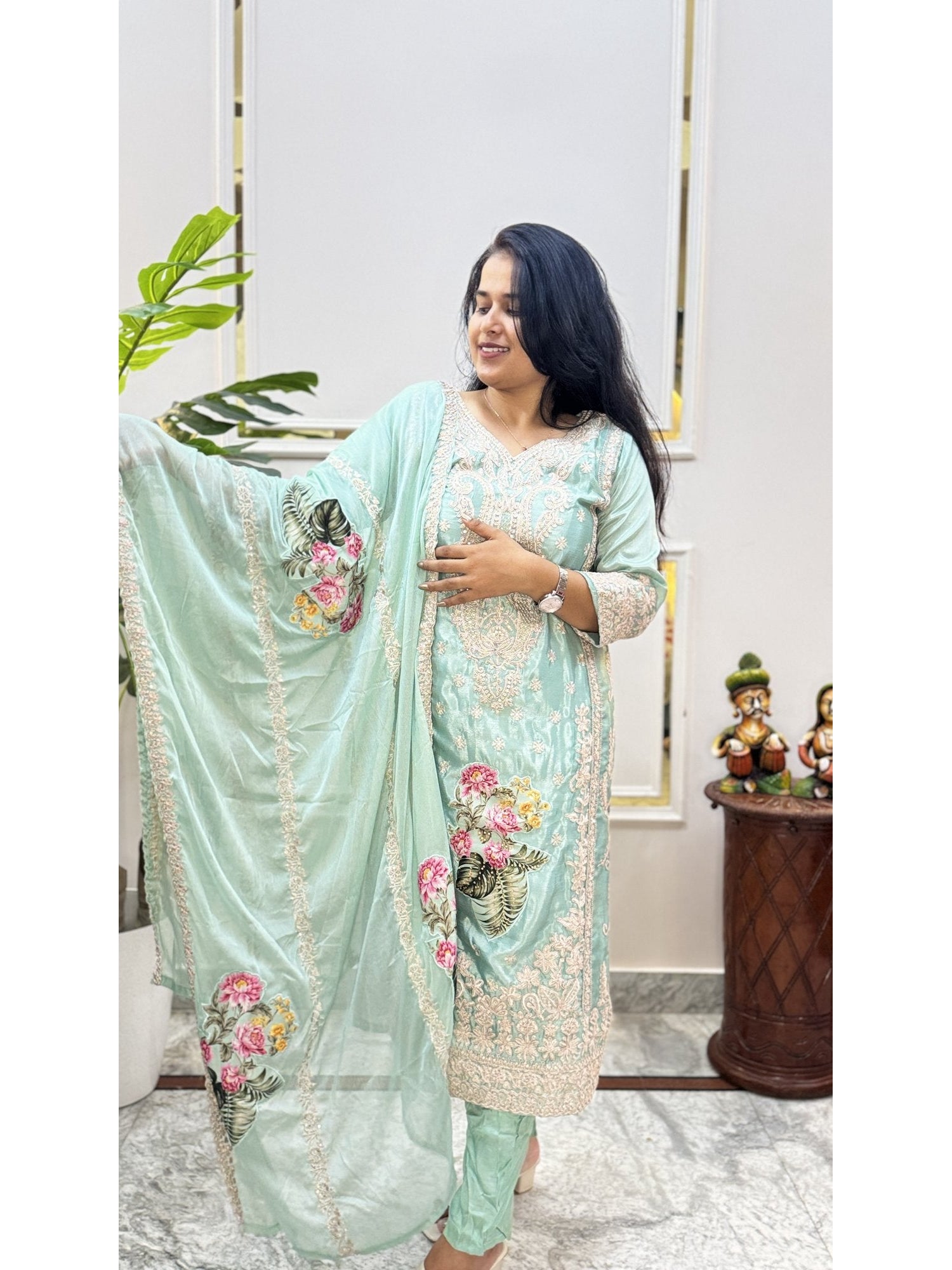 Mint Green Embroidered Kurta Set - Brisora, view 1 of 6