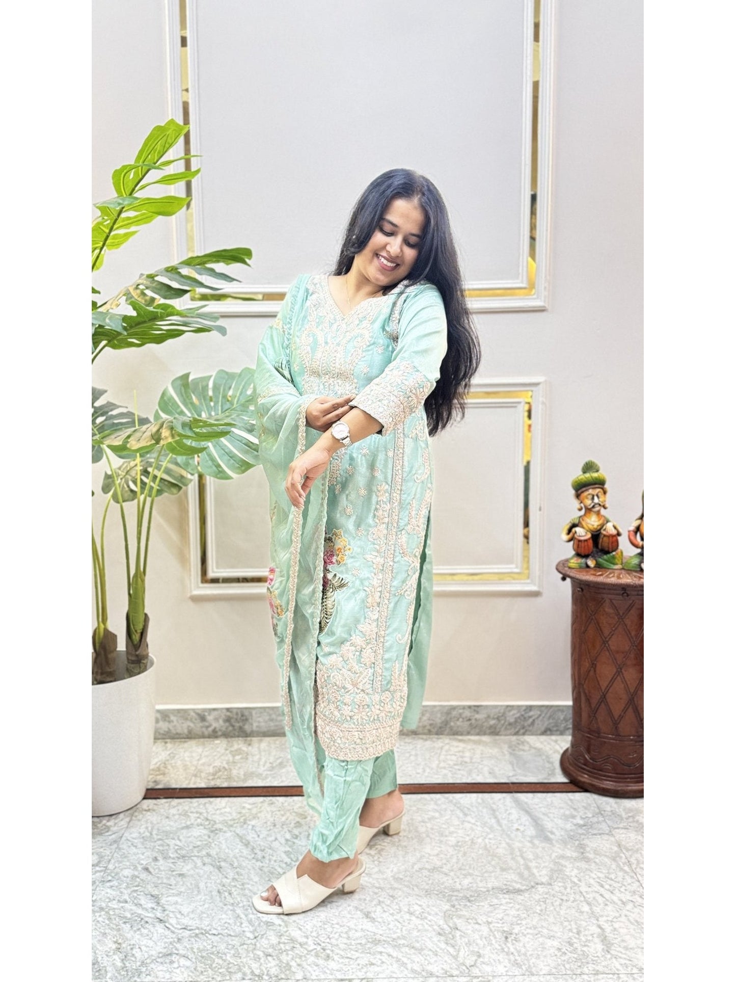 Mint Green Embroidered Kurta Set - Brisora, view 6 of 6