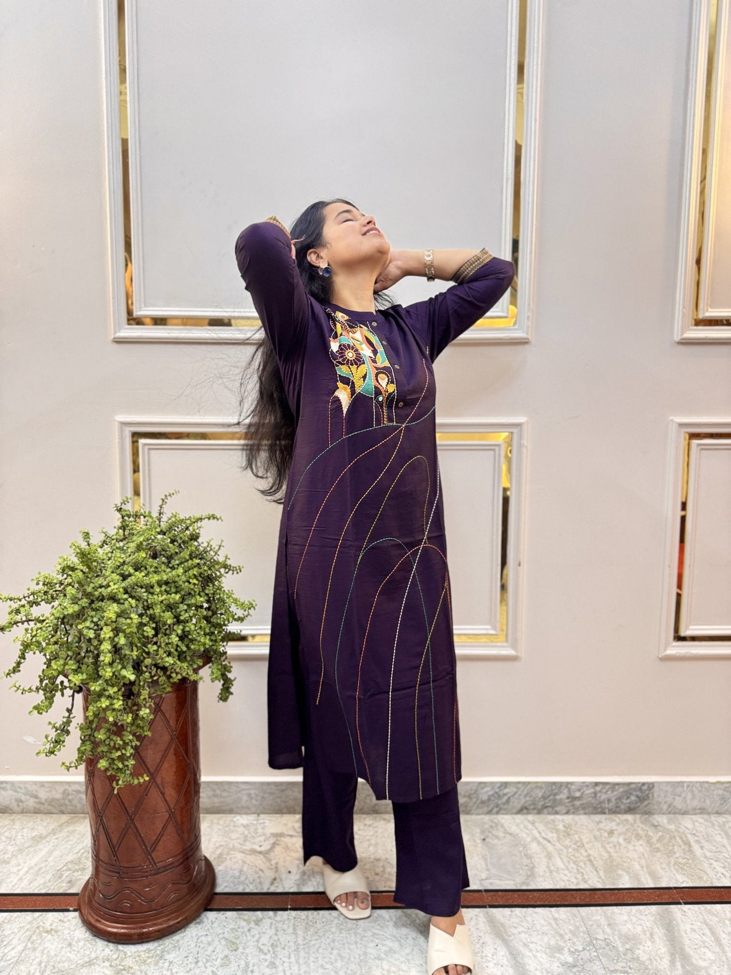 Off-White Self-Check Cotton Kurta Set with Dupatta - Brisora, view 7 of 8