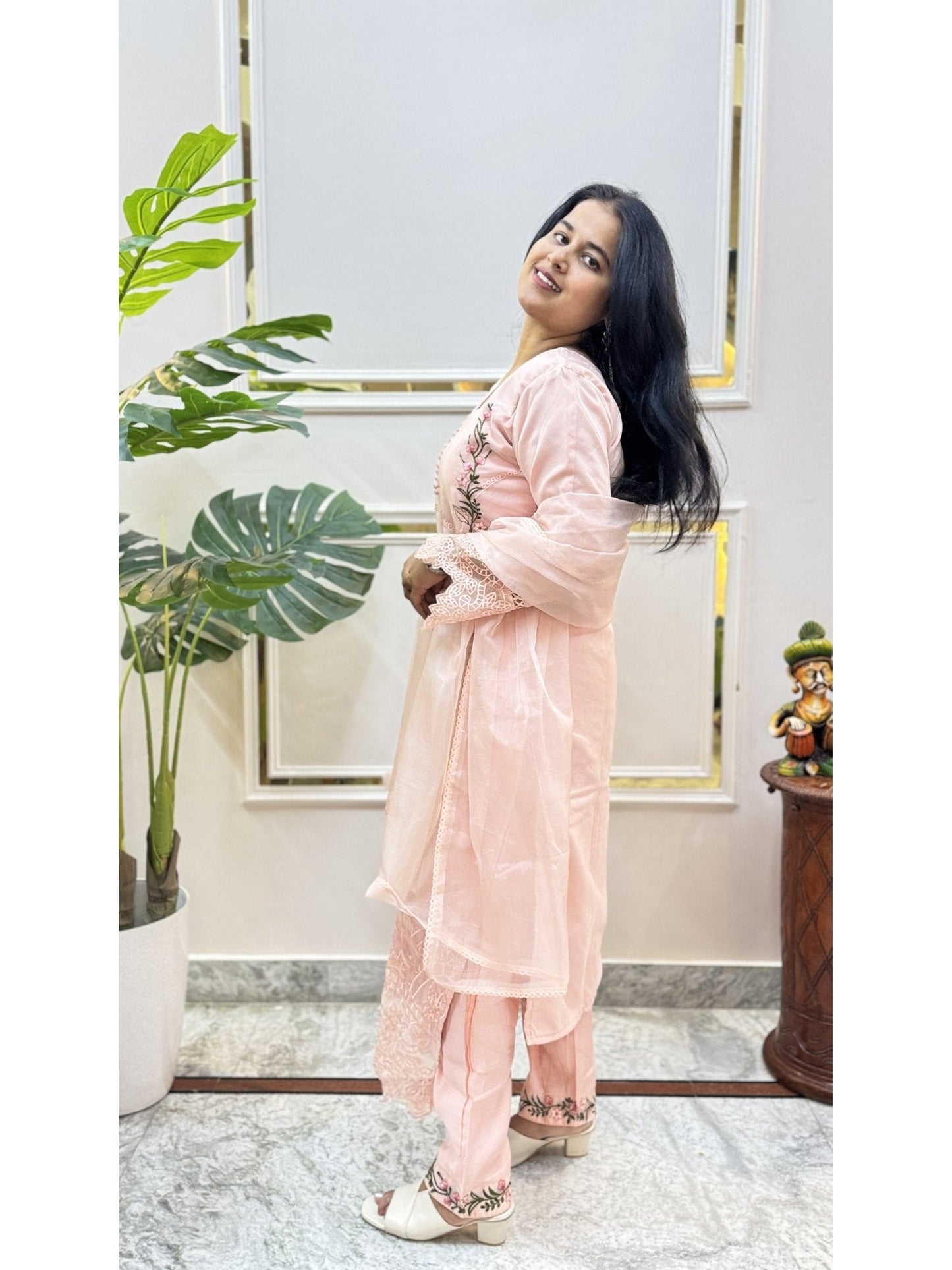 Peach Embroidered Kurta Set - Brisora, view 1 of 10
