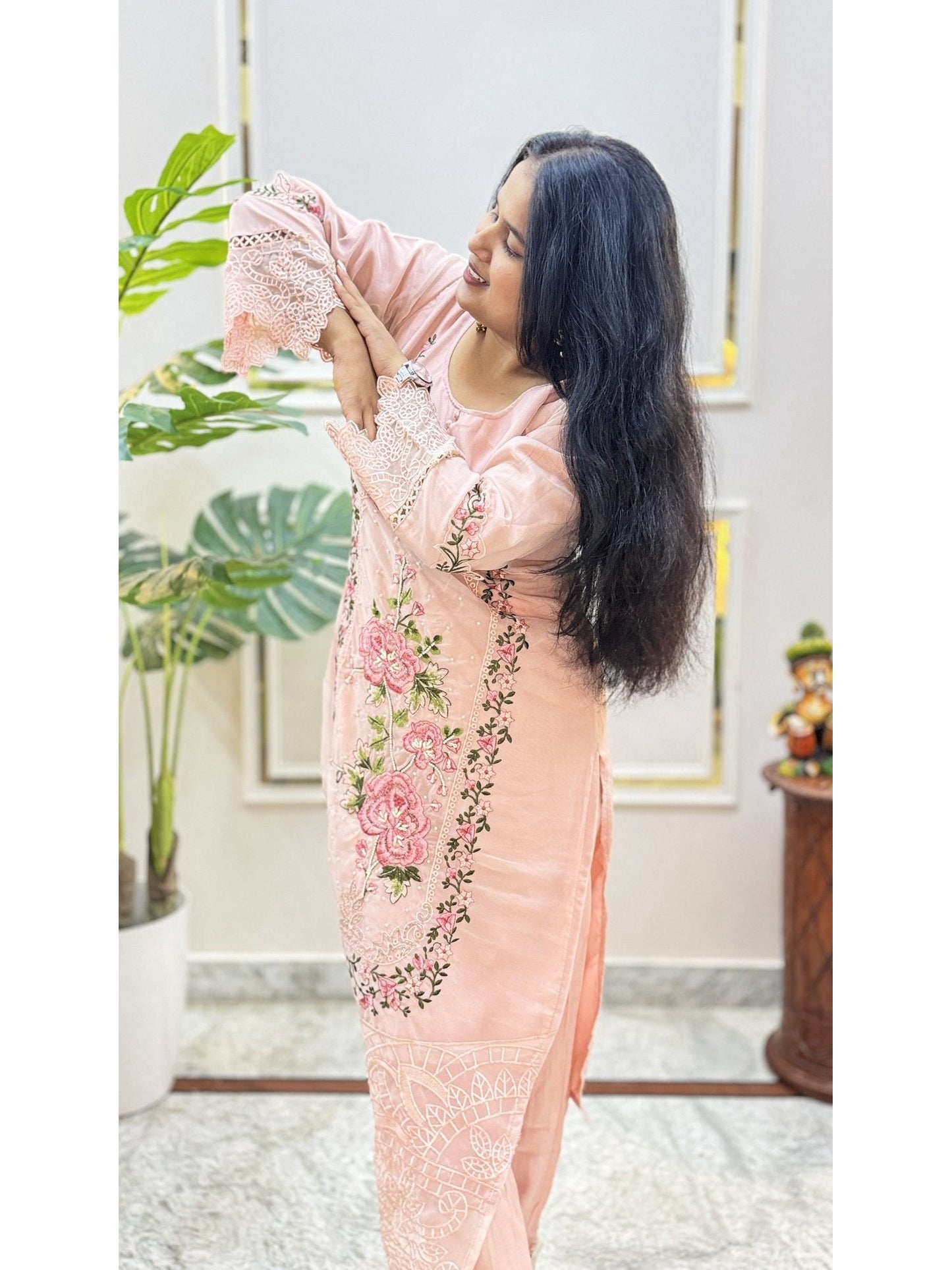 Peach Embroidered Kurta Set - Brisora, view 6 of 10
