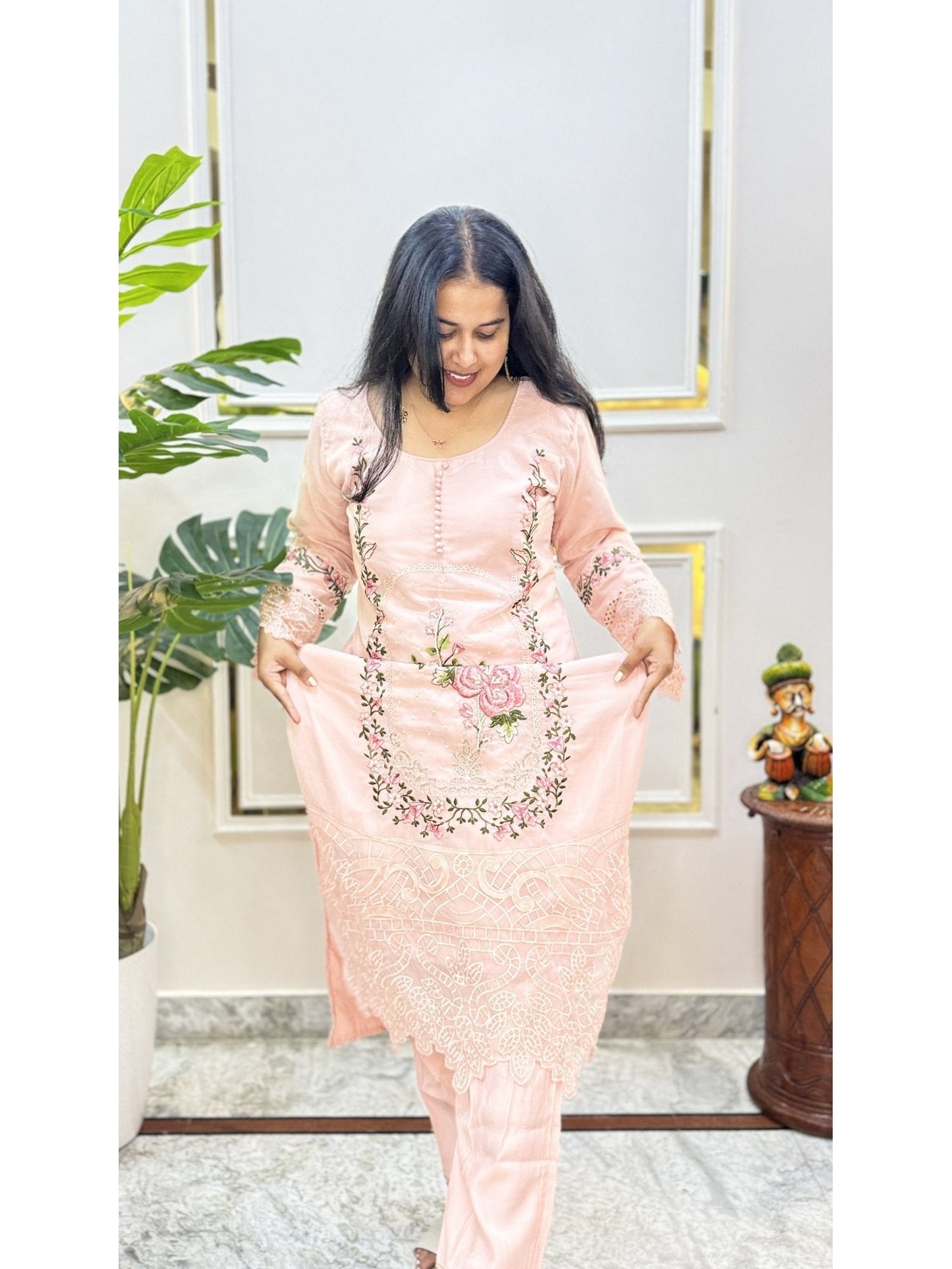 Peach Embroidered Kurta Set - Brisora, view 10 of 10