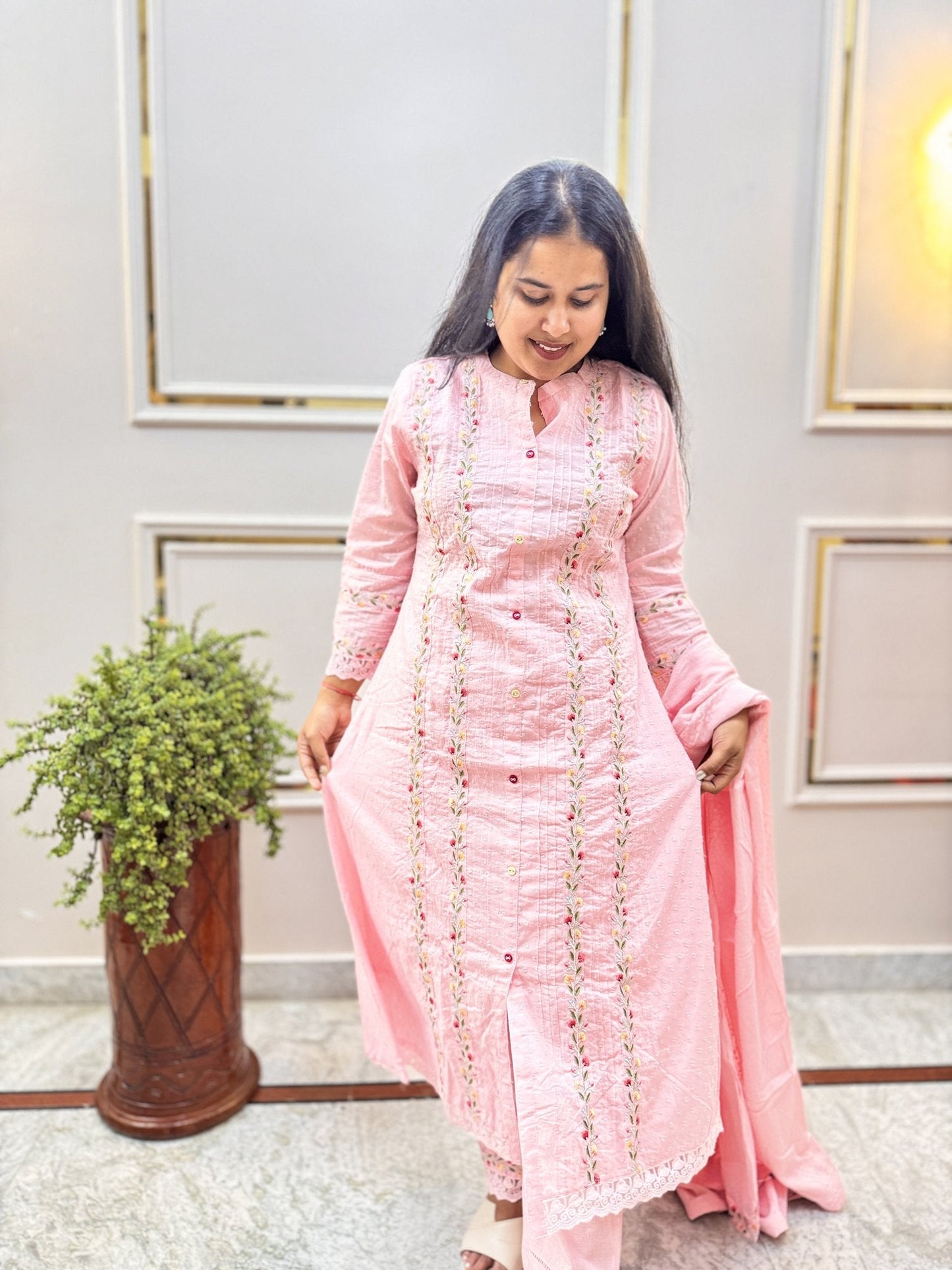 Pink Embroidered Cotton Kurta Set with Dupatta - Brisora, view 10 of 10