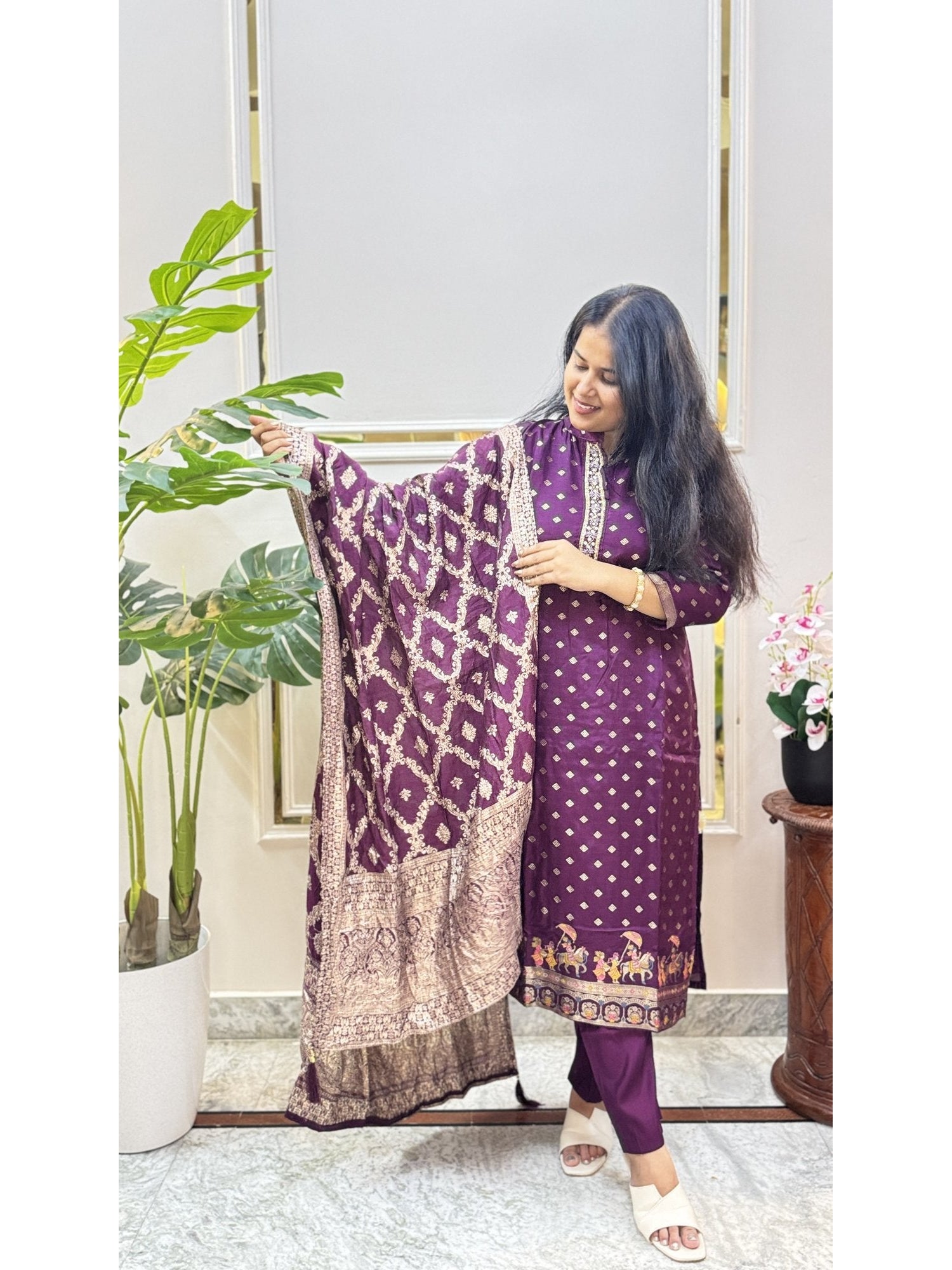 Purple Print Kurta Set with Bordered Dupatta - Brisora, view 6 of 6