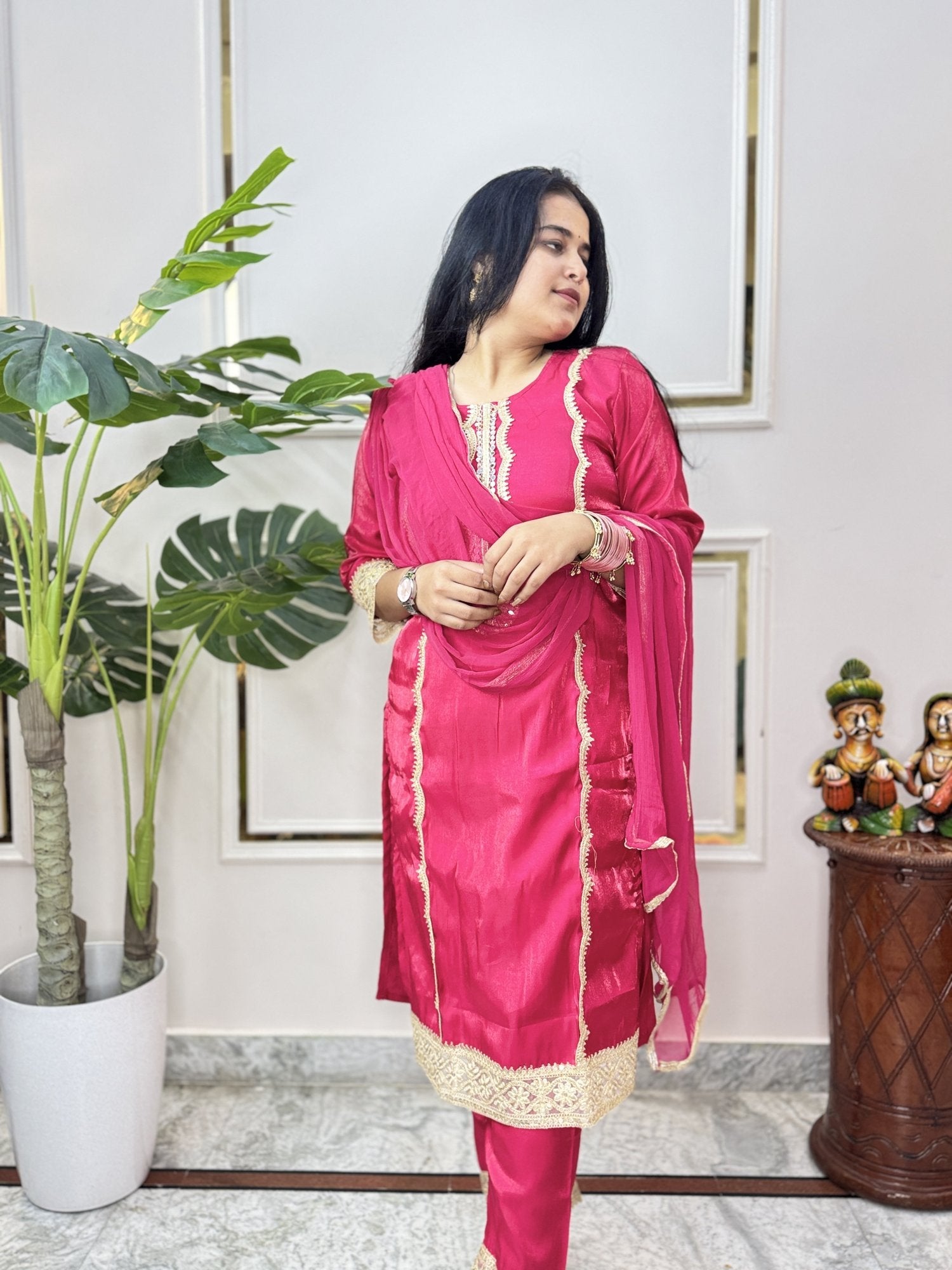 Rani Pink Embroidered Kurta Set - Brisora, view 3 of 7