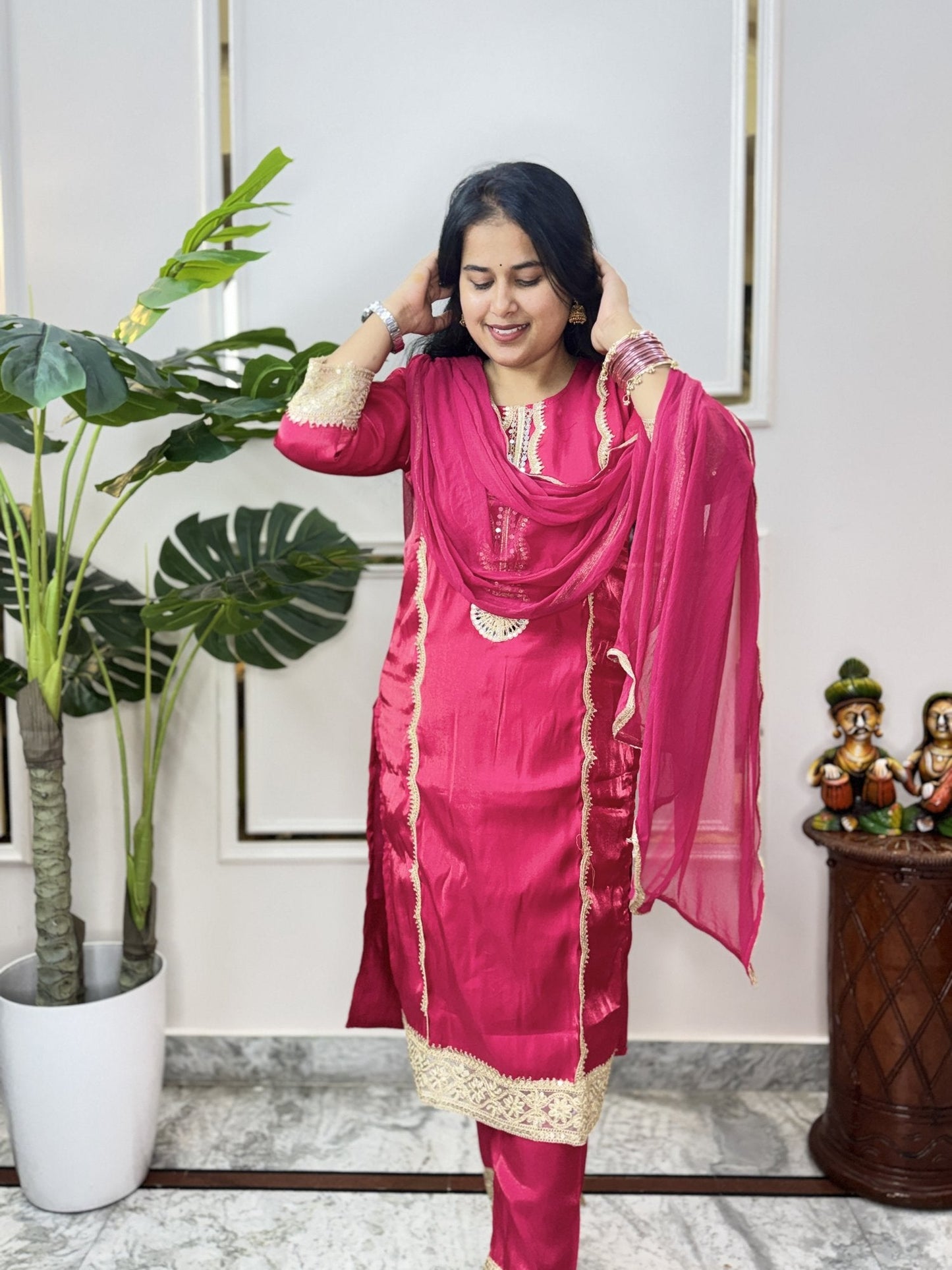 Rani Pink Embroidered Kurta Set - Brisora, view 4 of 7