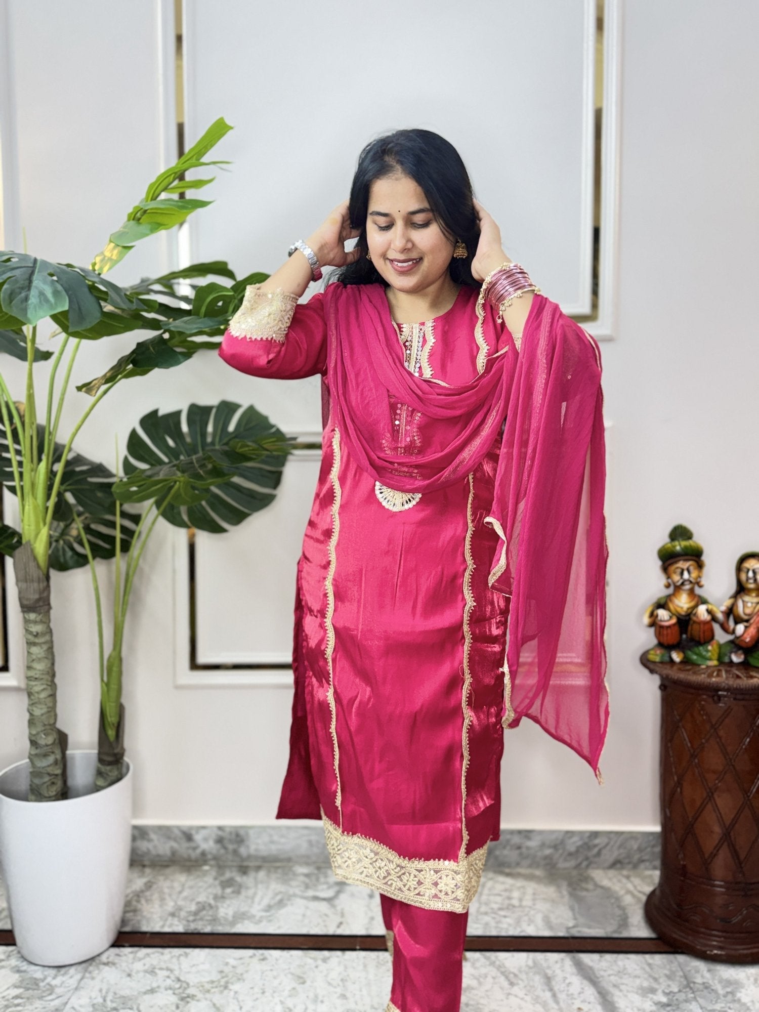 Rani Pink Embroidered Kurta Set - Brisora, view 4 of 7
