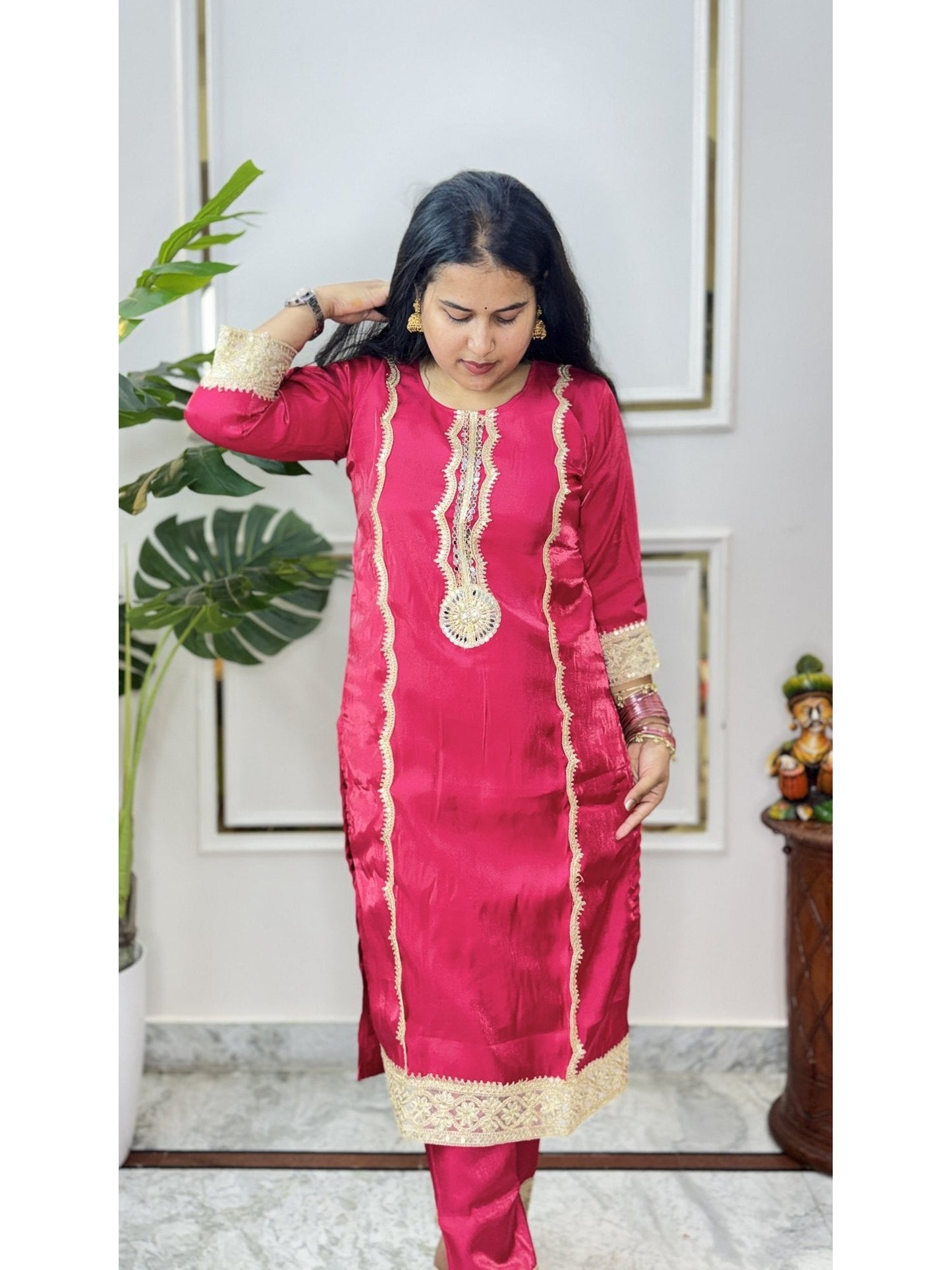 Rani Pink Embroidered Kurta Set - Brisora, view 5 of 7