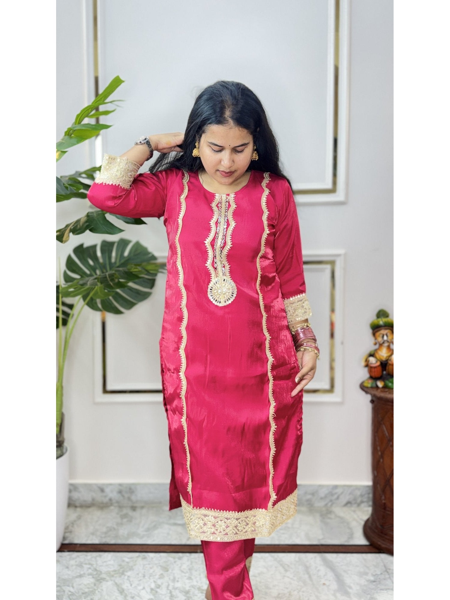 Rani Pink Embroidered Kurta Set - Brisora, view 5 of 7