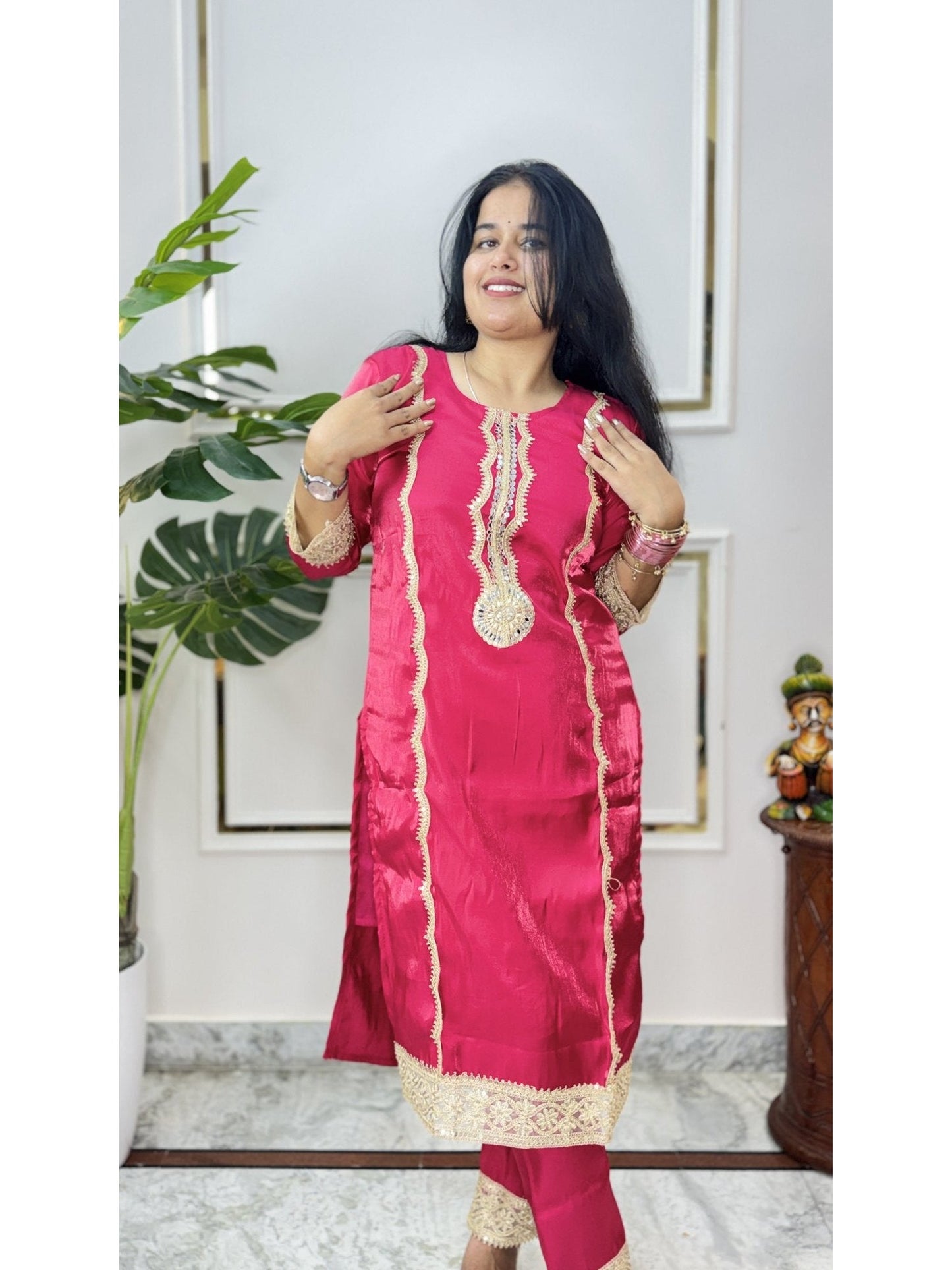 Rani Pink Embroidered Kurta Set - Brisora, view 6 of 7