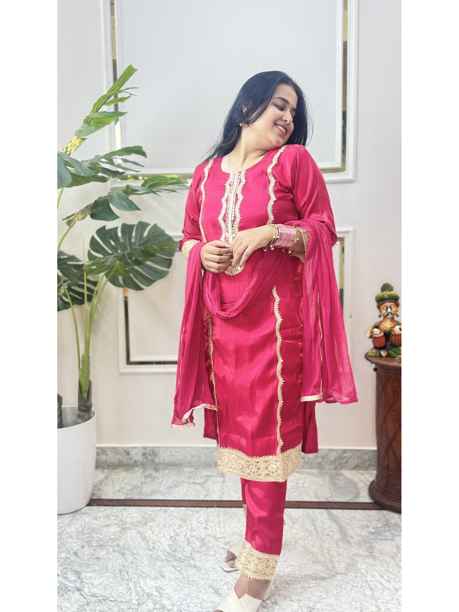 Rani Pink Embroidered Kurta Set - Brisora, view 7 of 7