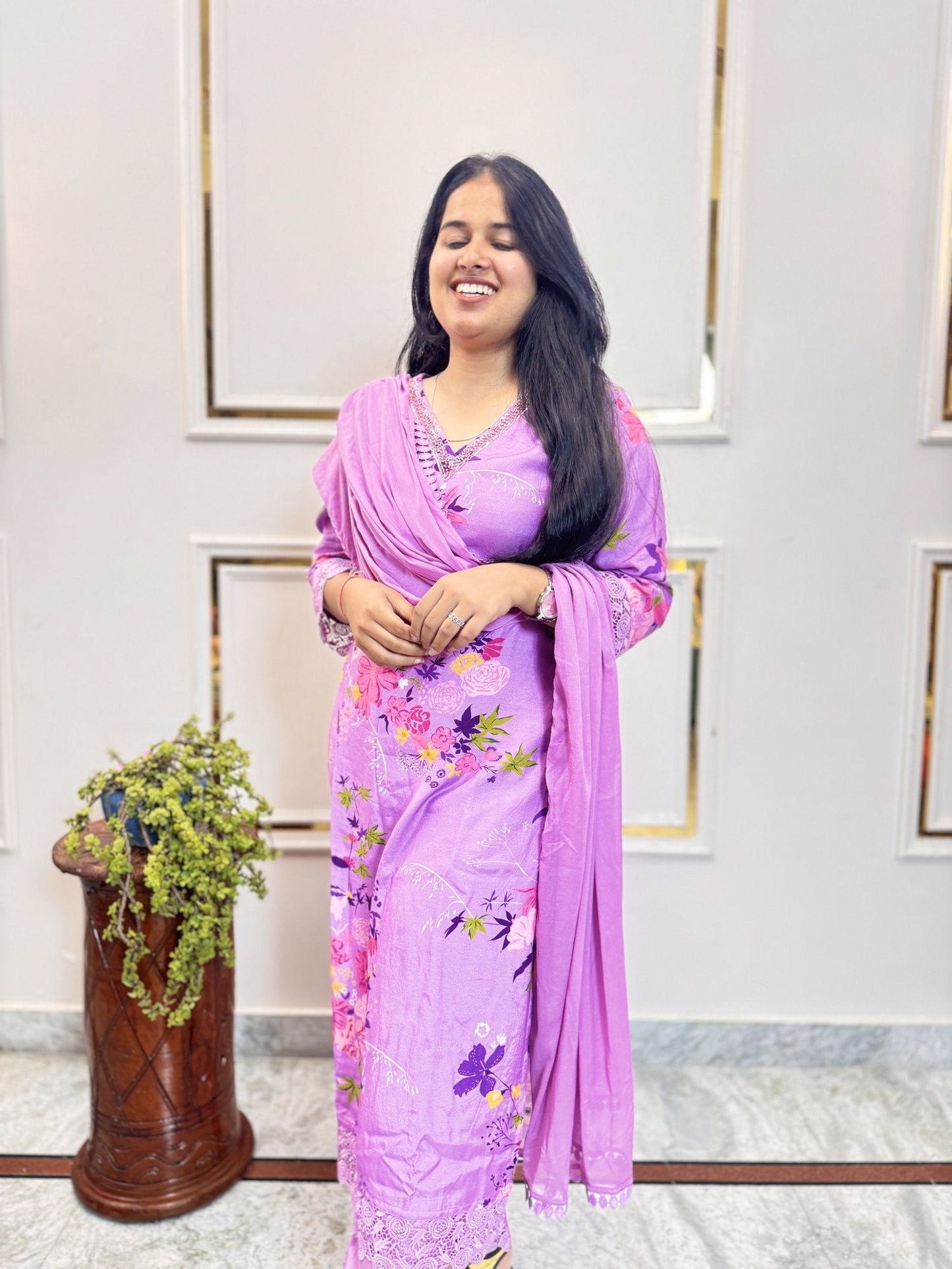 Wine Kurta Set with Bird Motif Embroidery - Brisora, view 2 of 9