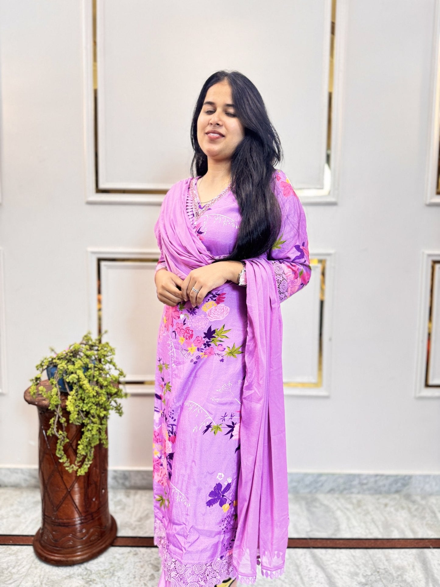 Wine Kurta Set with Bird Motif Embroidery - Brisora, view 3 of 9