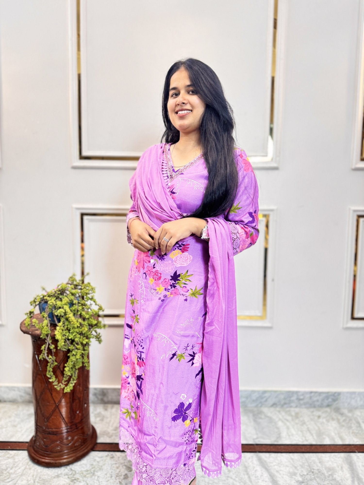 Wine Kurta Set with Bird Motif Embroidery - Brisora, view 4 of 9