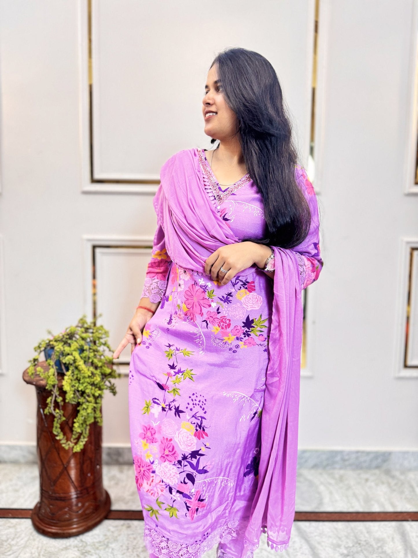 Wine Kurta Set with Bird Motif Embroidery - Brisora, view 5 of 9