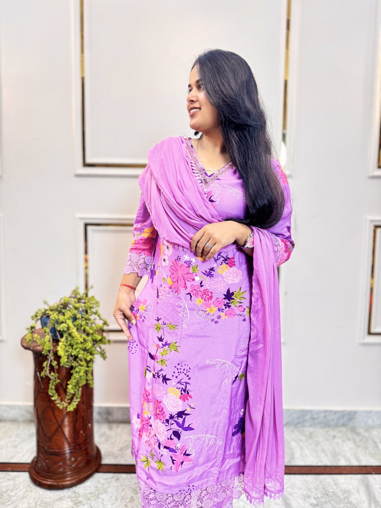 Wine Kurta Set with Bird Motif Embroidery - Brisora, view 6 of 9