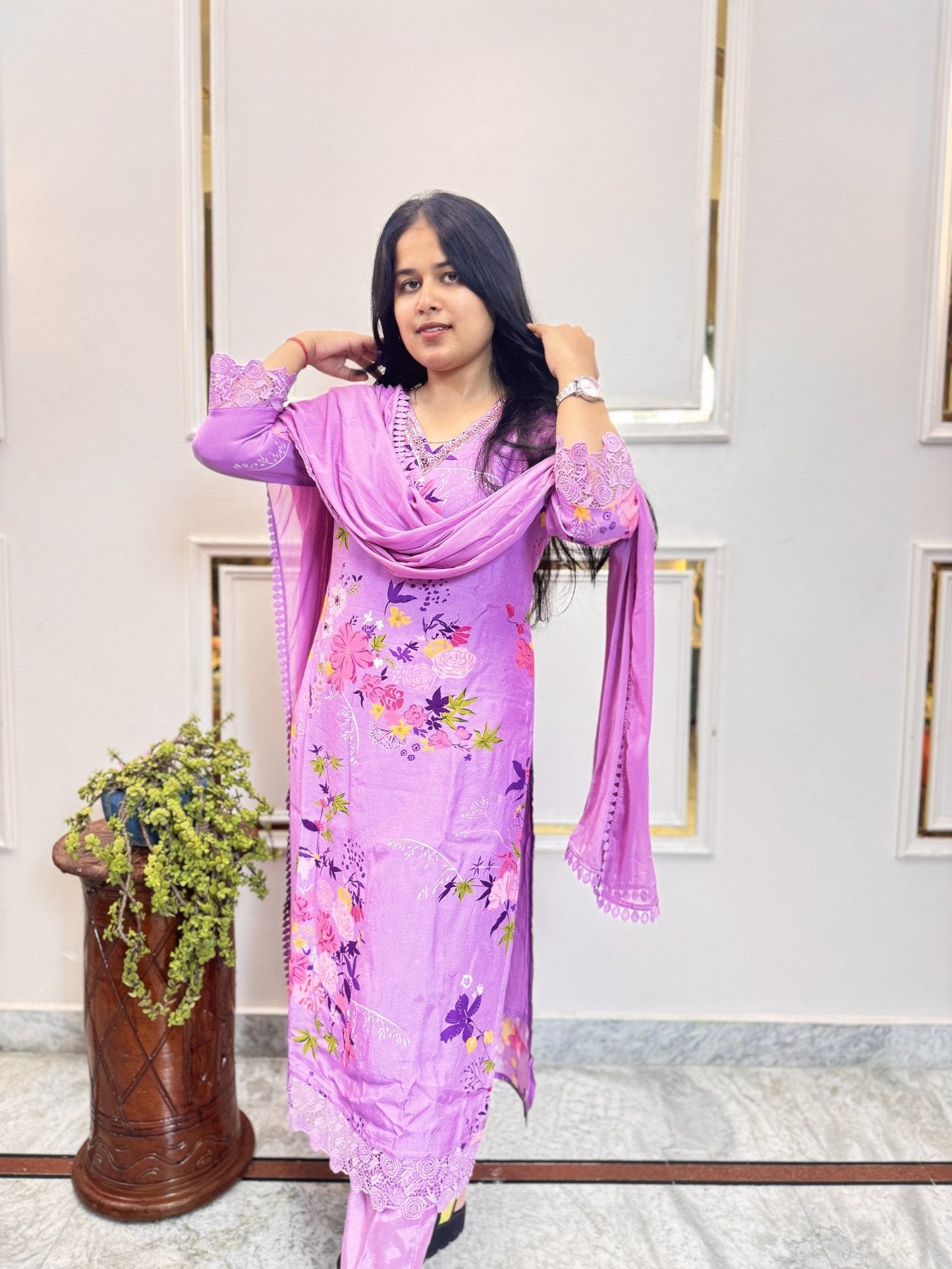 Wine Kurta Set with Bird Motif Embroidery - Brisora, view 7 of 9