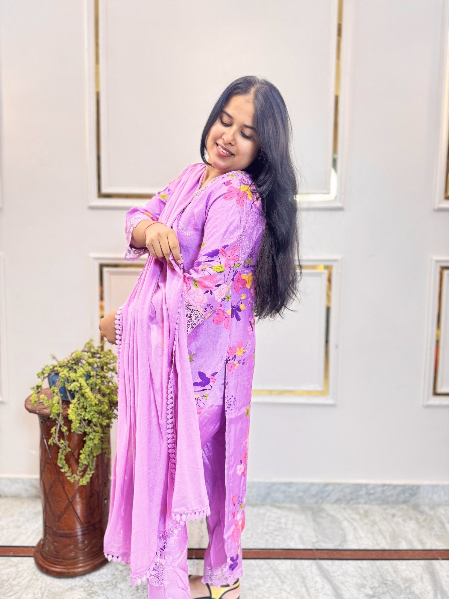 Wine Kurta Set with Bird Motif Embroidery - Brisora, view 9 of 9